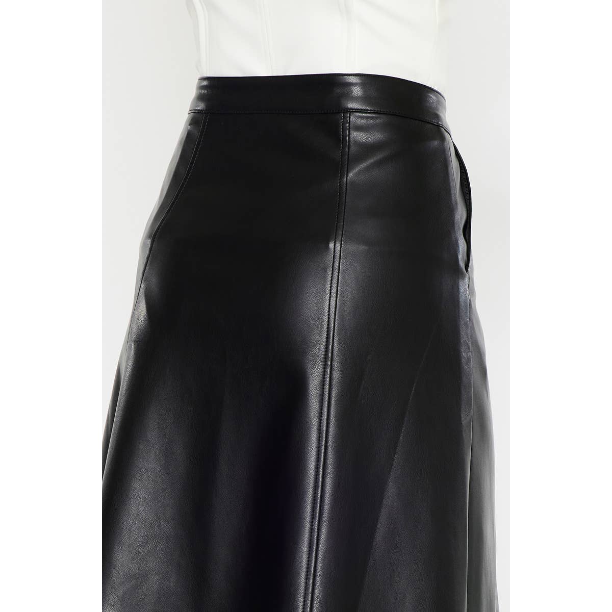Black PU Leather High Wash Skirt - Kan Can