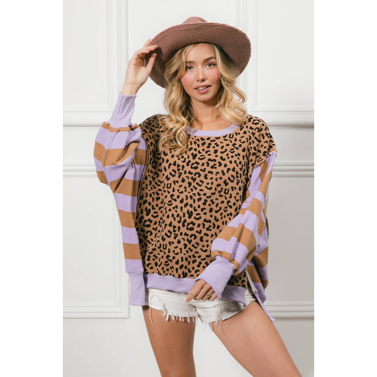 LEOPARD AND STRIPE MIXED TOP