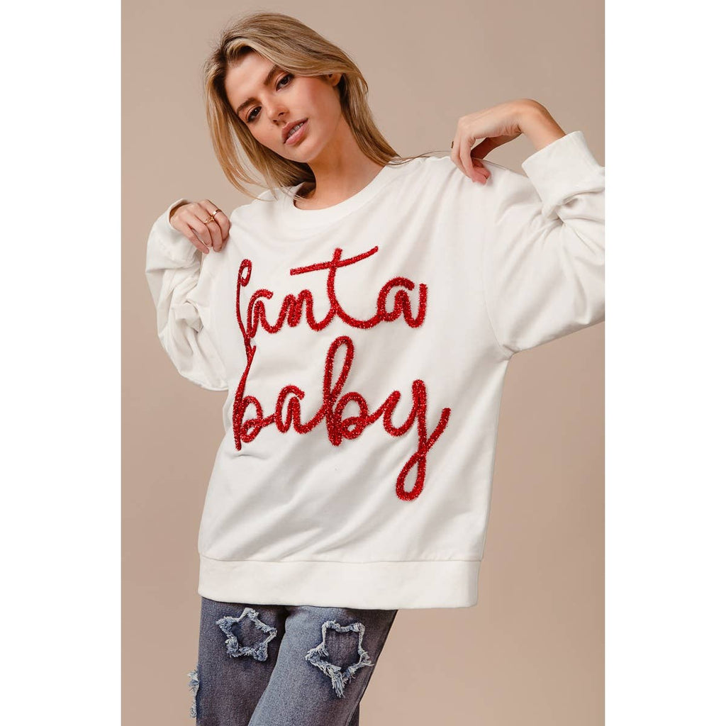 TINSEL SANTA BABY LETTERING CHRISTMAS SWEATSHIRT
