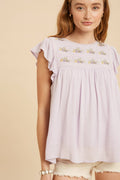 Lilac Floral Flutter Sleeve Babydoll Top