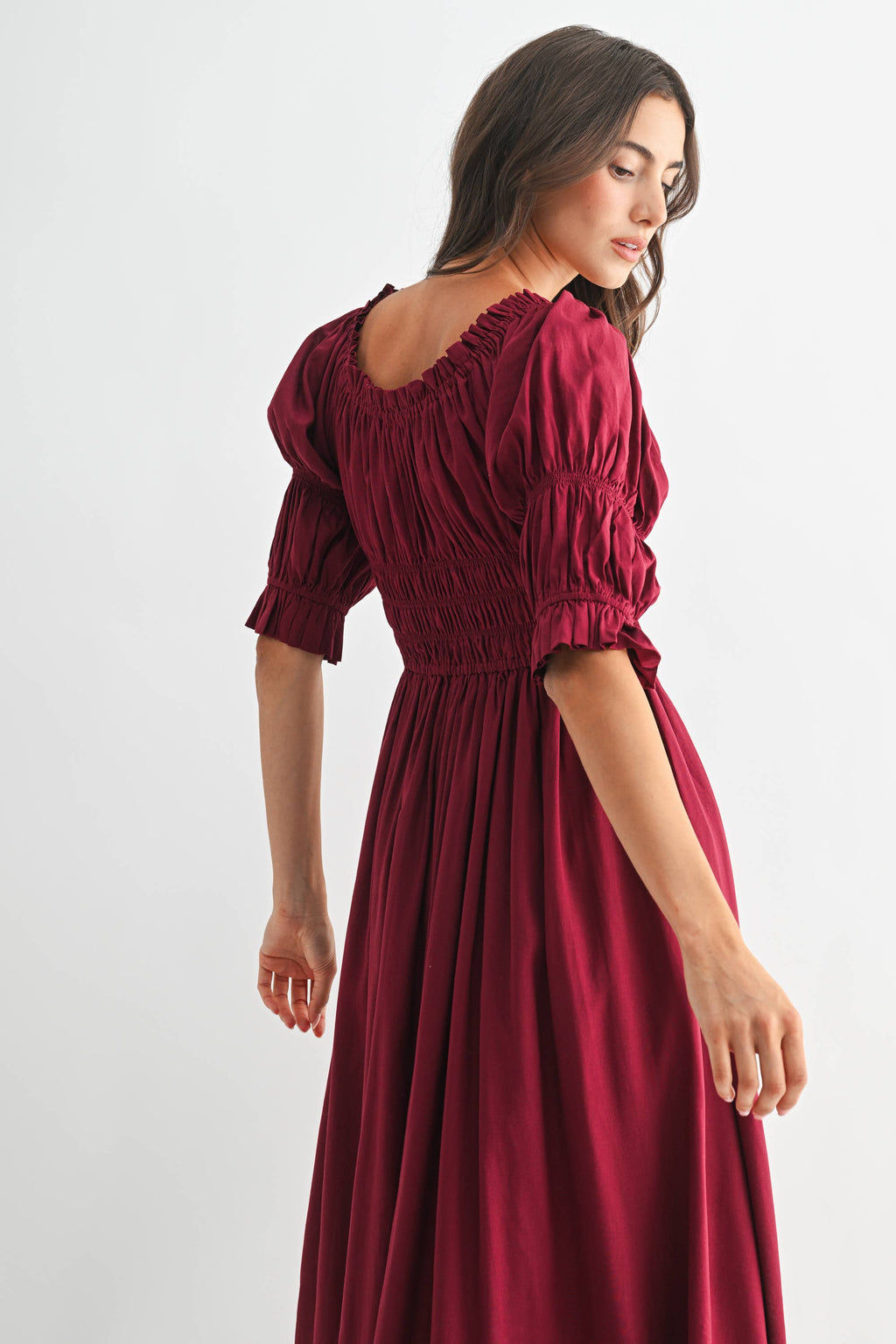 Navy Off or On Shoulder Pleated Maxi Dress