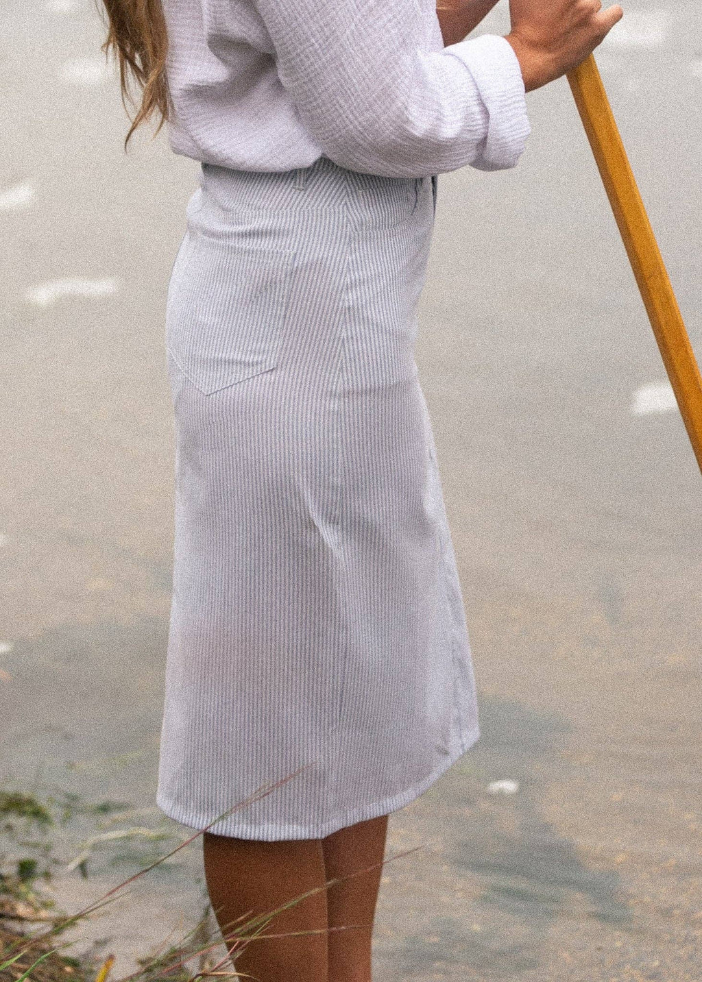 Bay Light Blue Striped Midi Skirt