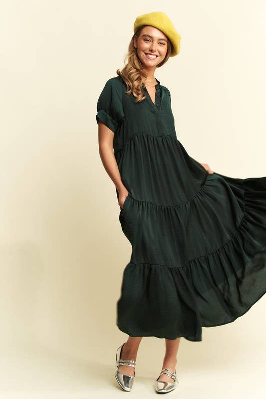 Black Polyester Button-Down Dress