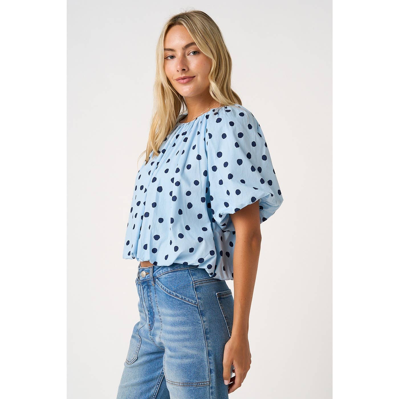 White/Black Polka Dotted Bubble Blouse