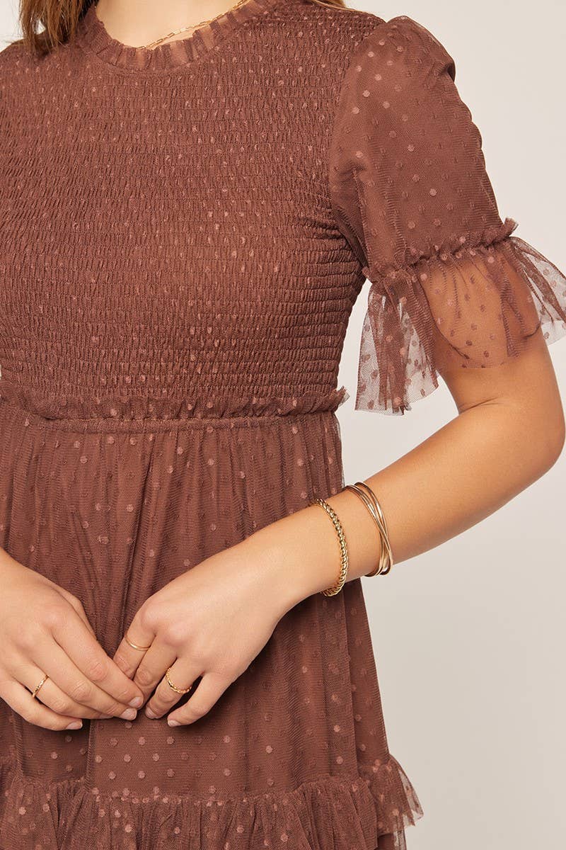 Dot Mesh Tiered Ruffle Midi Dress