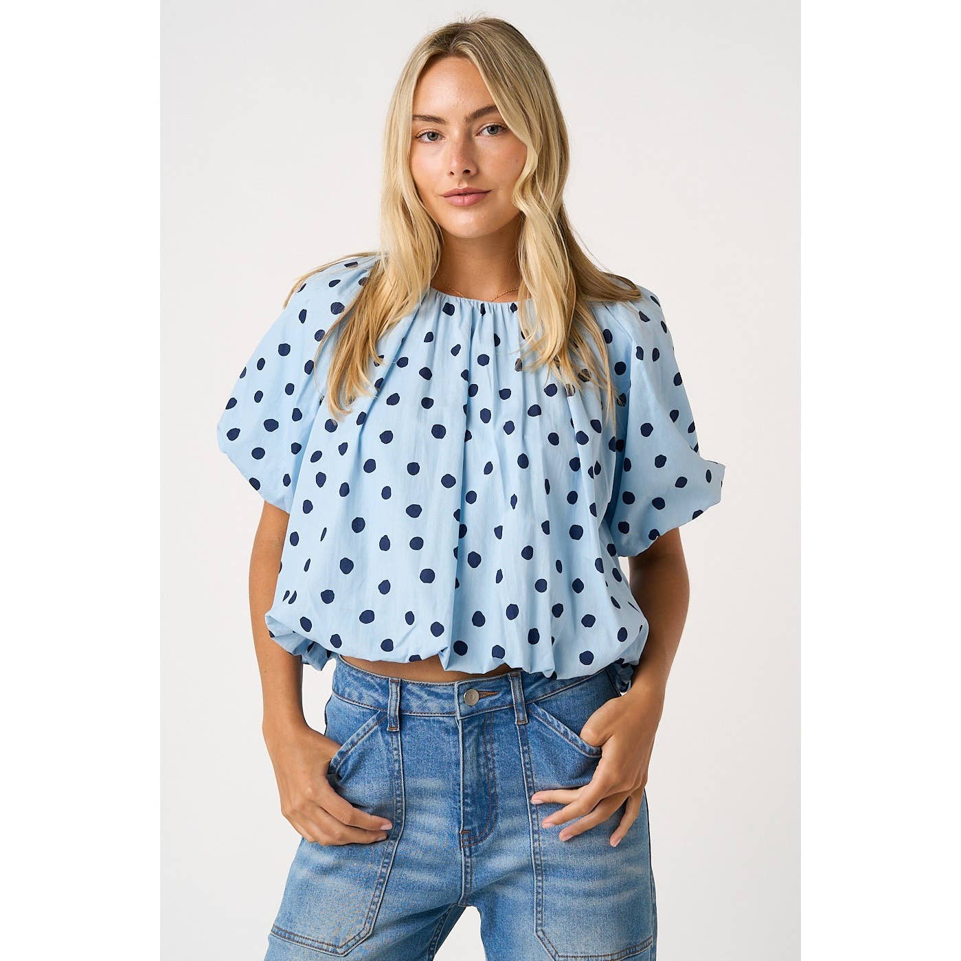 White/Black Polka Dotted Bubble Blouse