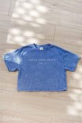 Denim Blue Grace Upon Grace Cropped Mineral Wash Tee