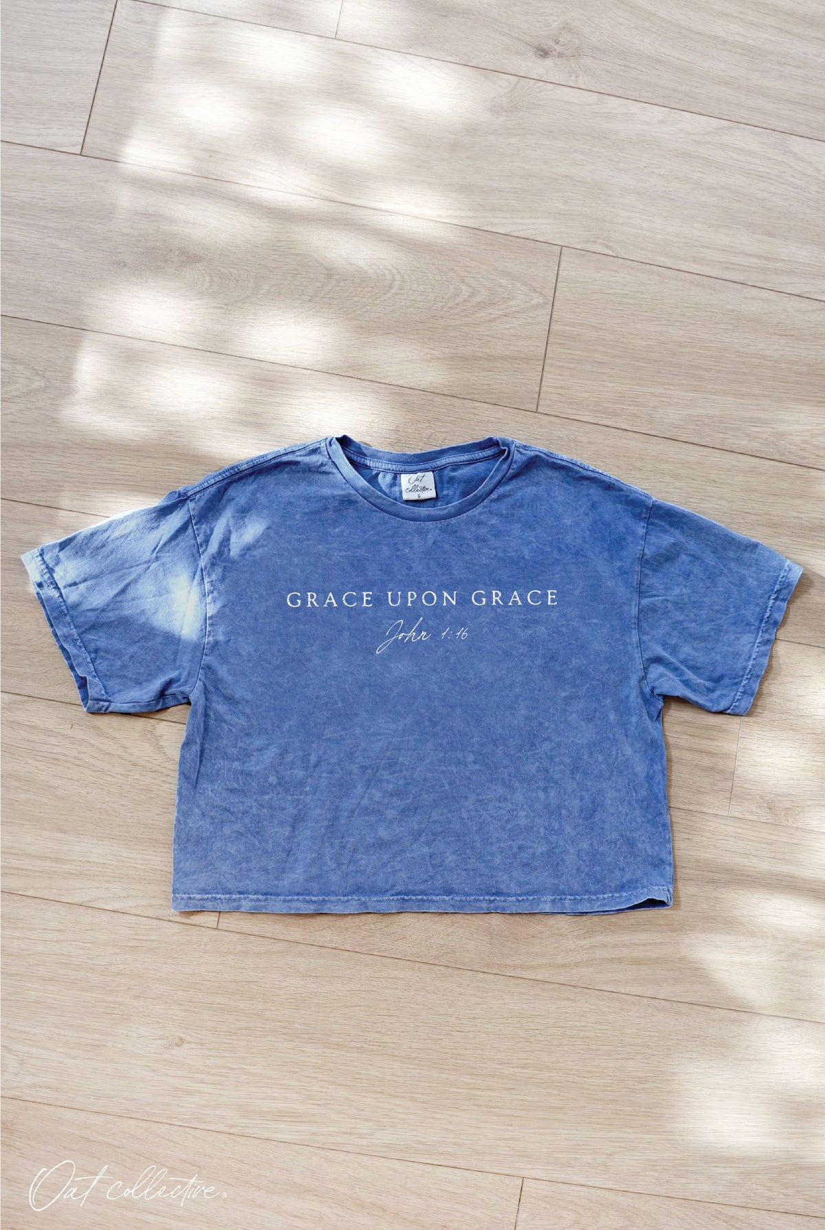Denim Blue Grace Upon Grace Cropped Mineral Wash Tee