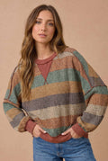 Stripe Waffle Wave Rib Banded Hem Pullover