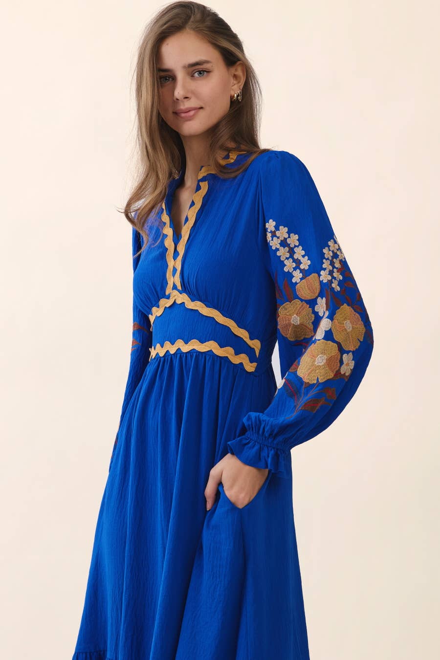 Embroidered Tiered Midi Dress