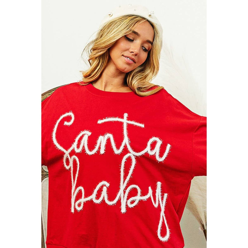 TINSEL SANTA BABY LETTERING CHRISTMAS SWEATSHIRT