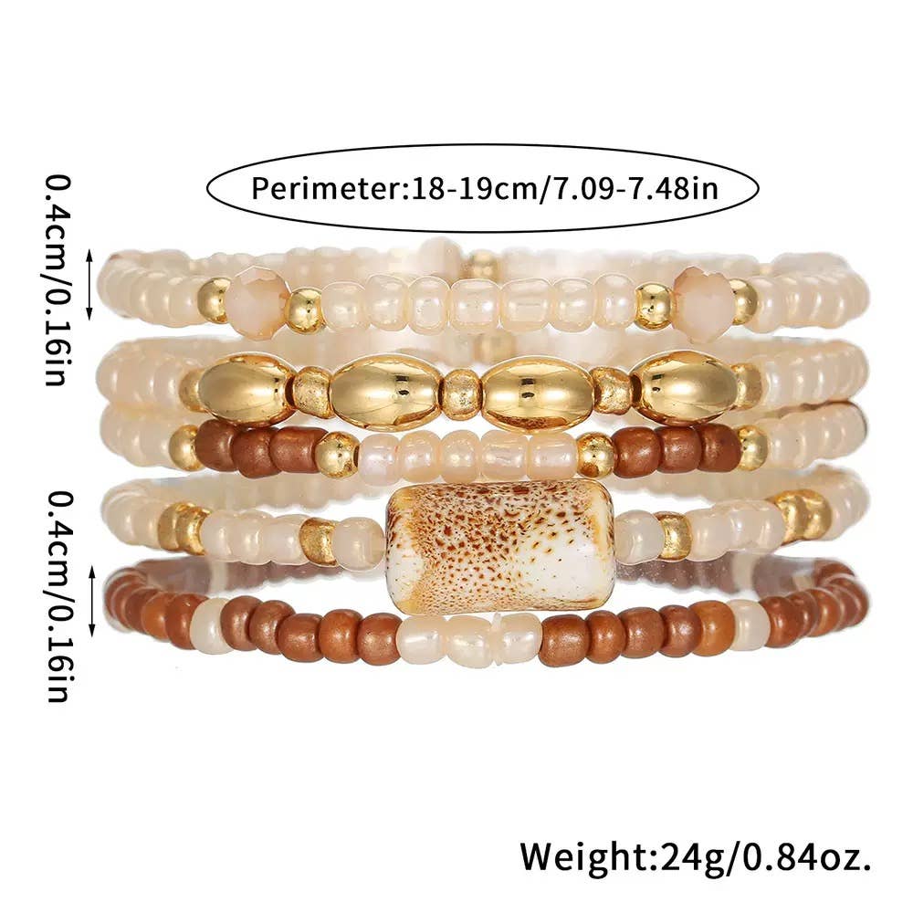 Coastal Blush Beaded Stretch Bracelet Set | Neutral Boho Sta