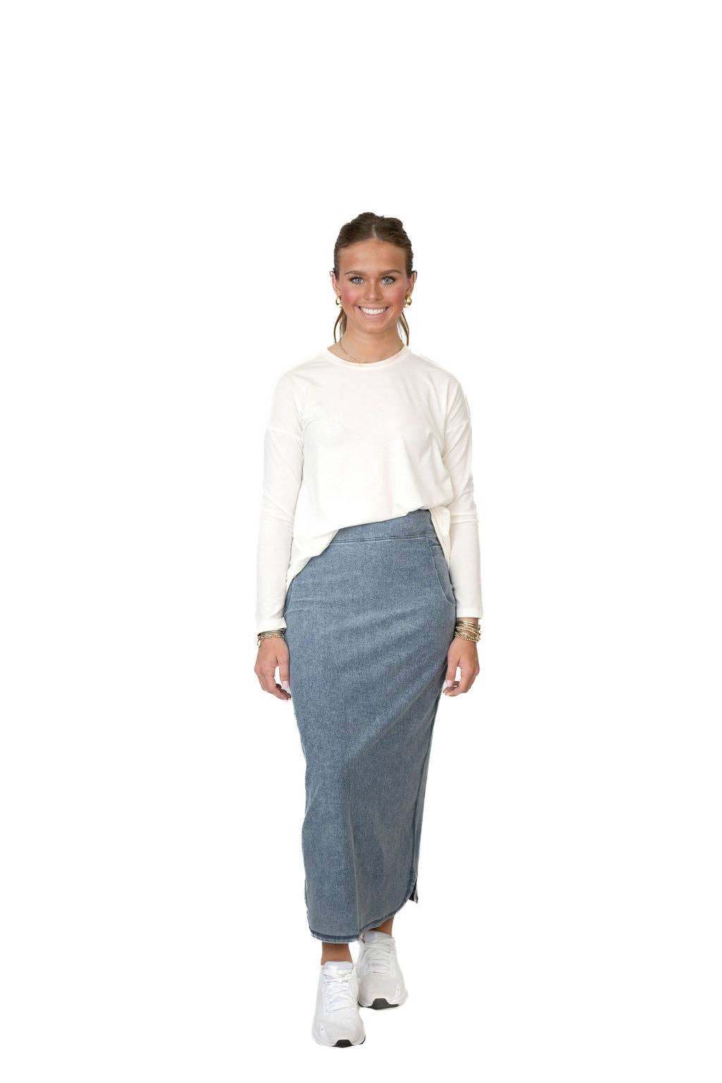 Flex Denim Maxi Skirt with Pockets