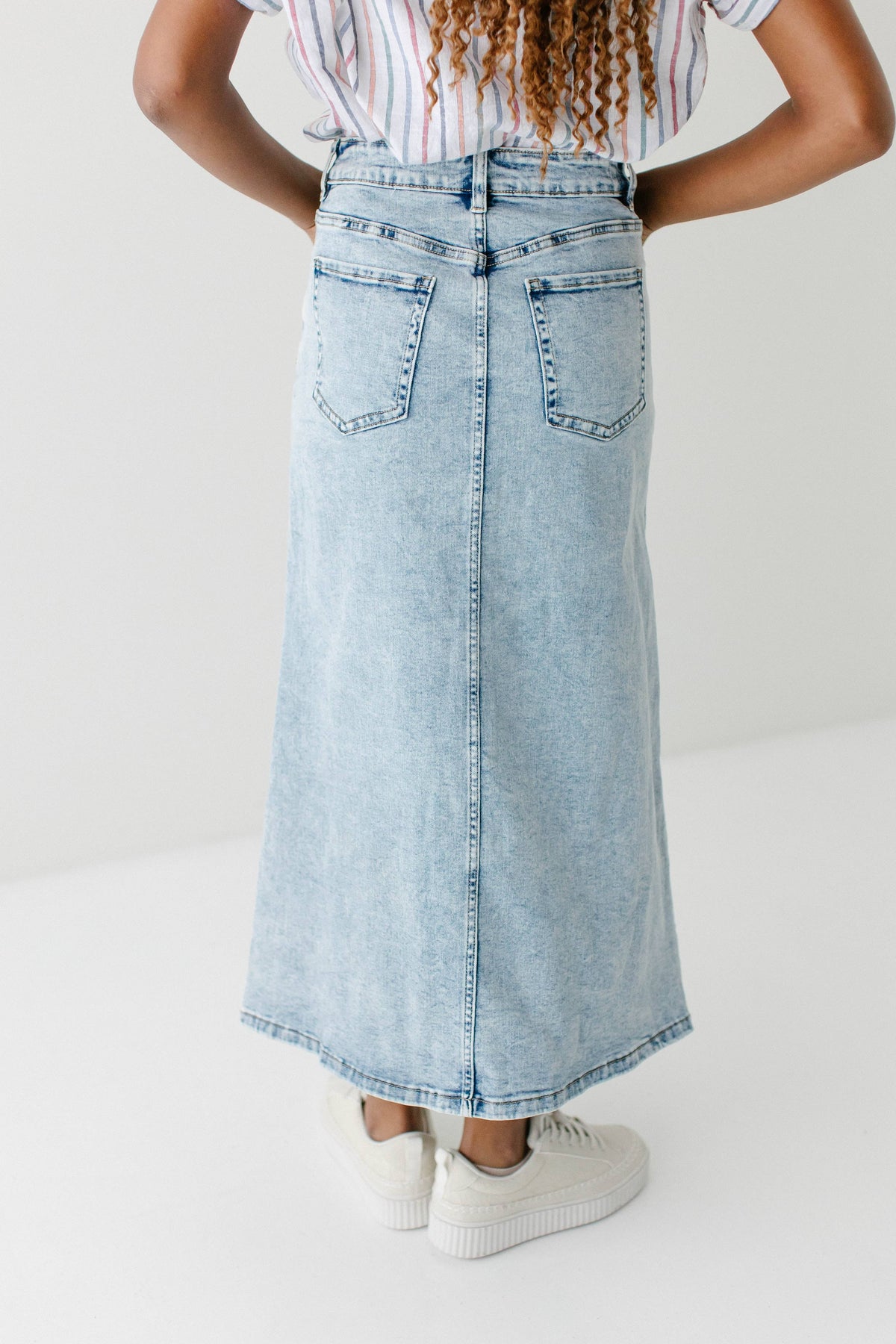 Brooklyn Stretch Denim Maxi Skirt in Vintage Wash