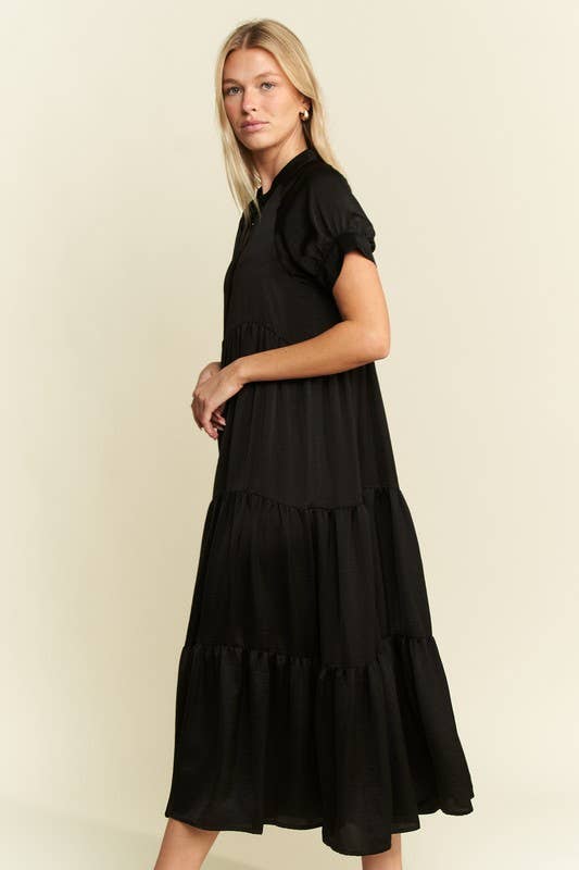 Black Polyester Button-Down Dress