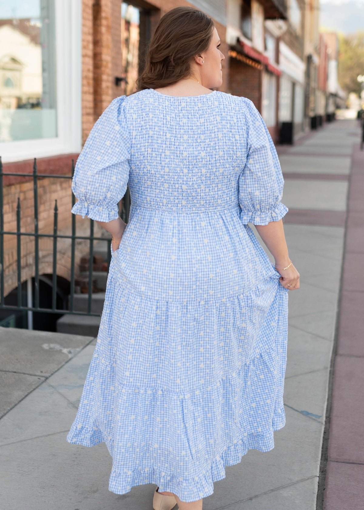 Mikayla Blue Gingham Floral Dress