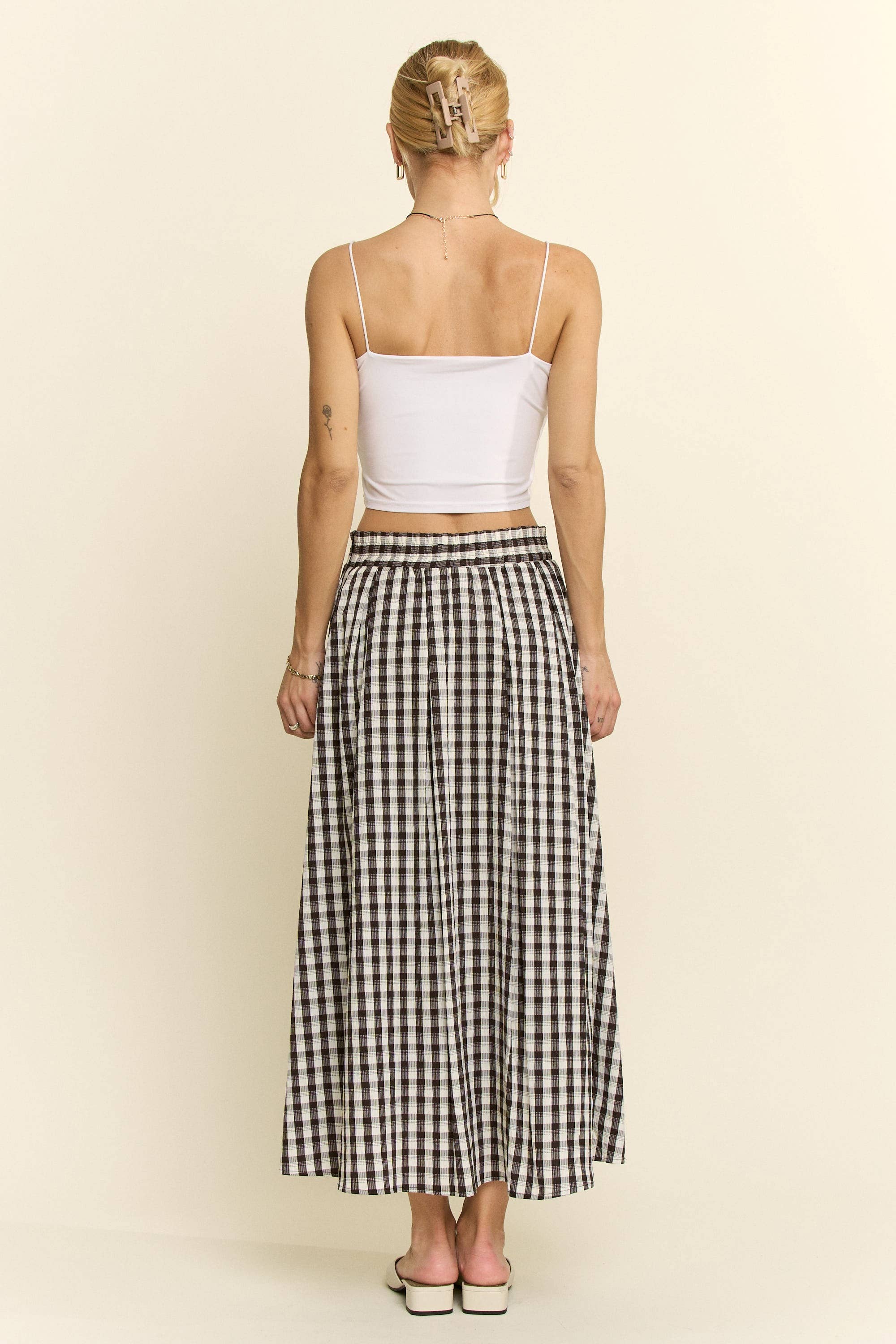 Black Gingham Pleated Skirt