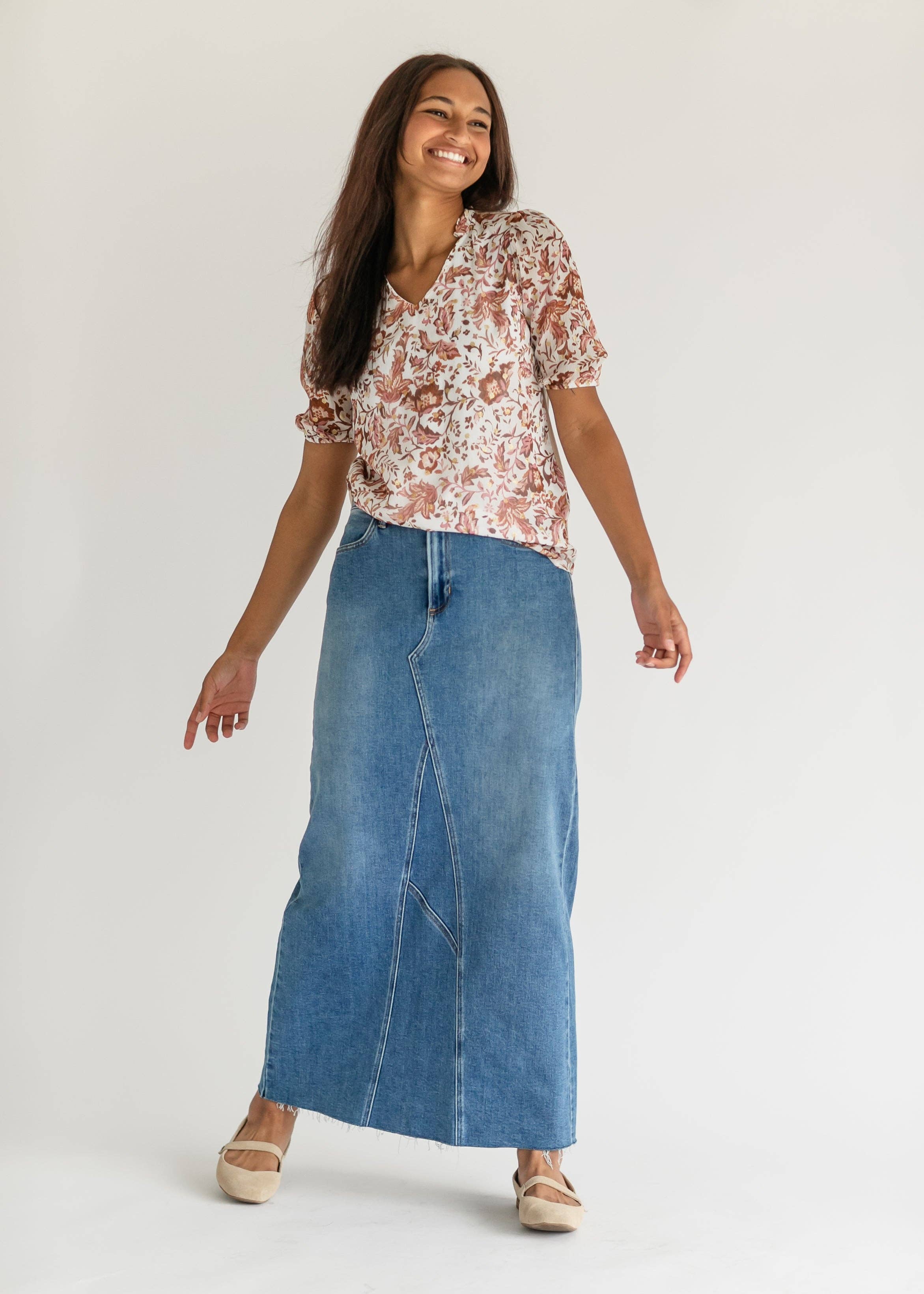 Lee A-Line Raw Hem Maxi Denim Skirt