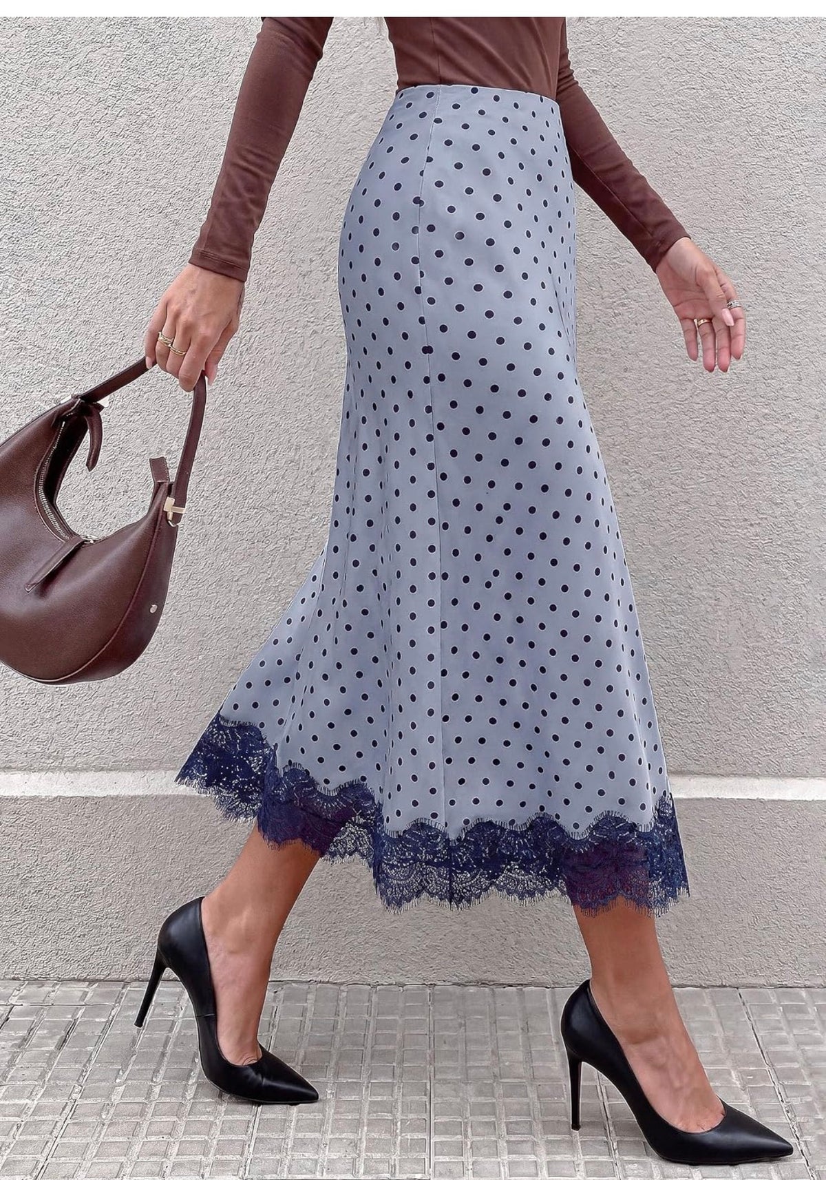 Blue Polka Dot Satin Skirt