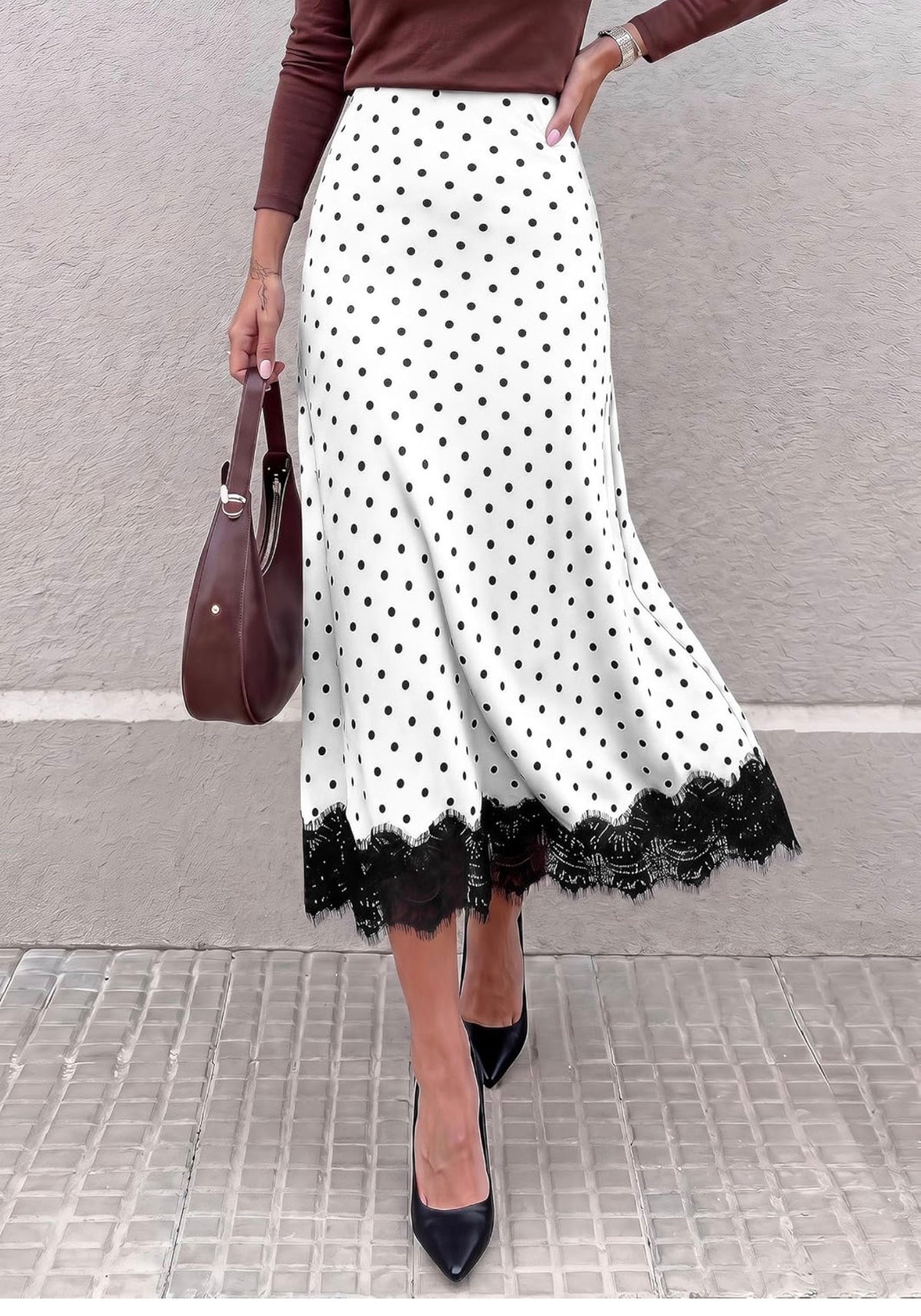 White/Black Polka Dot Satin Skirt