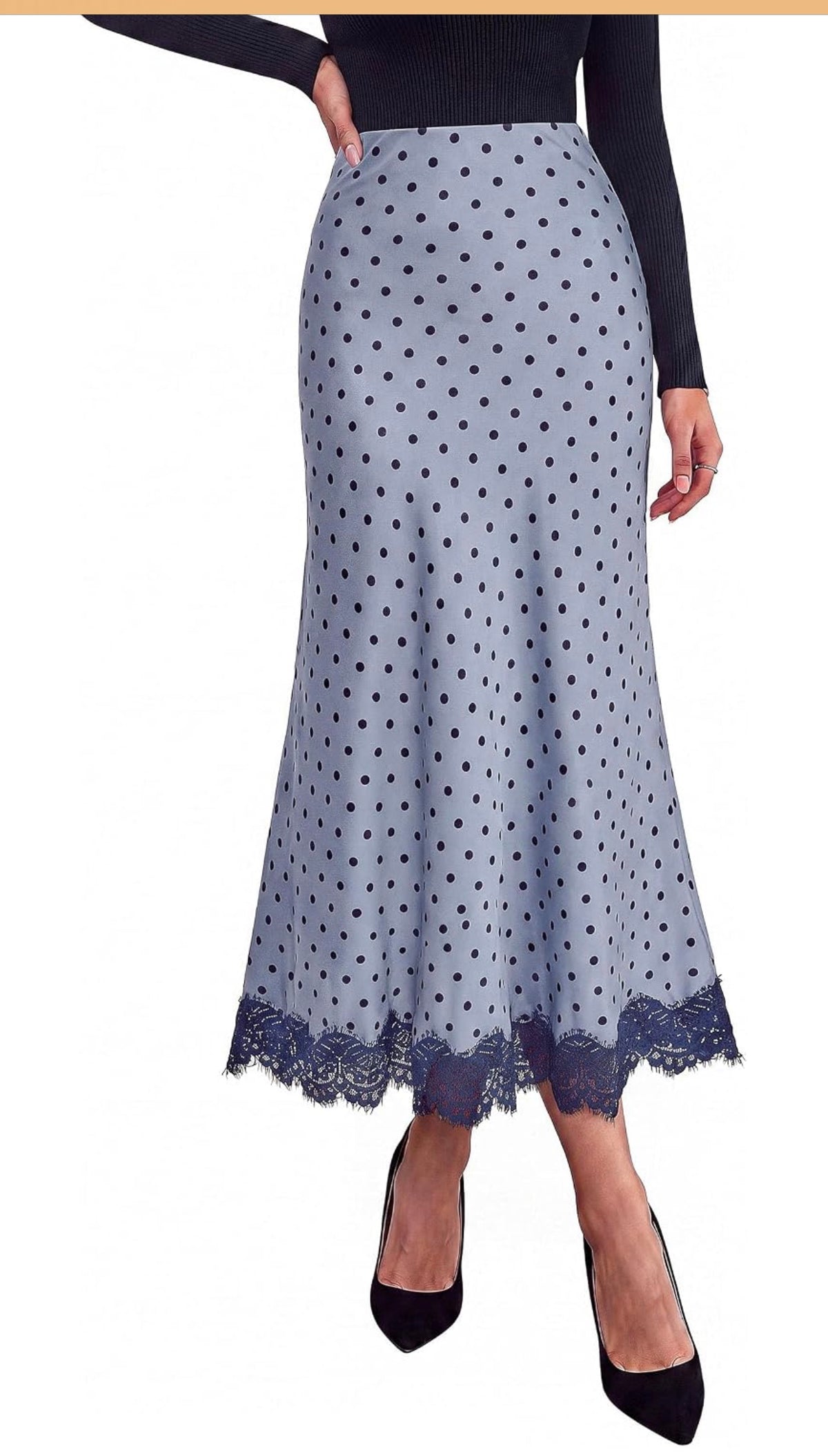 Blue Polka Dot Satin Skirt