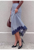Blue Polka Dot Satin Skirt