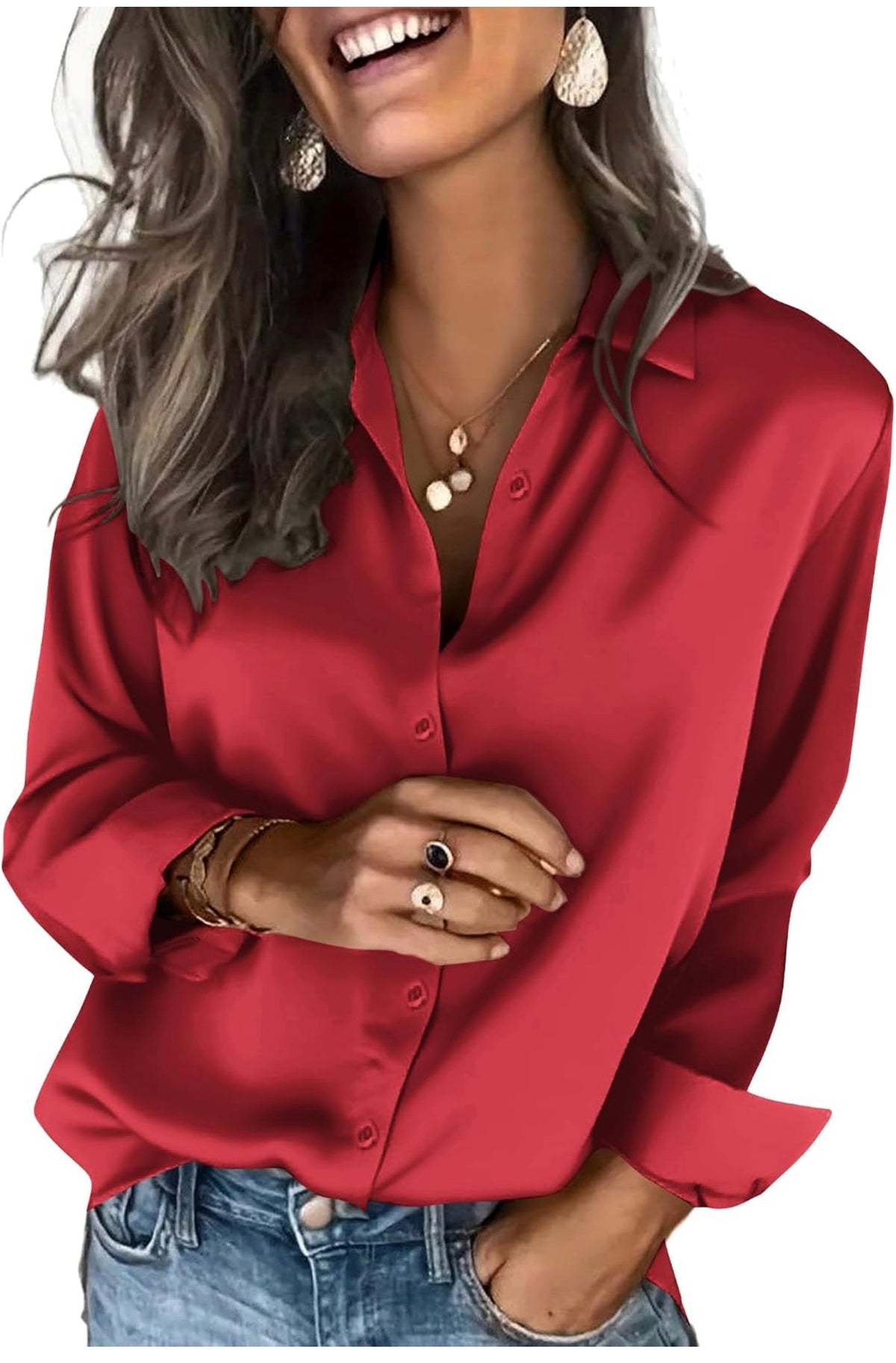 Red Silk Button Down