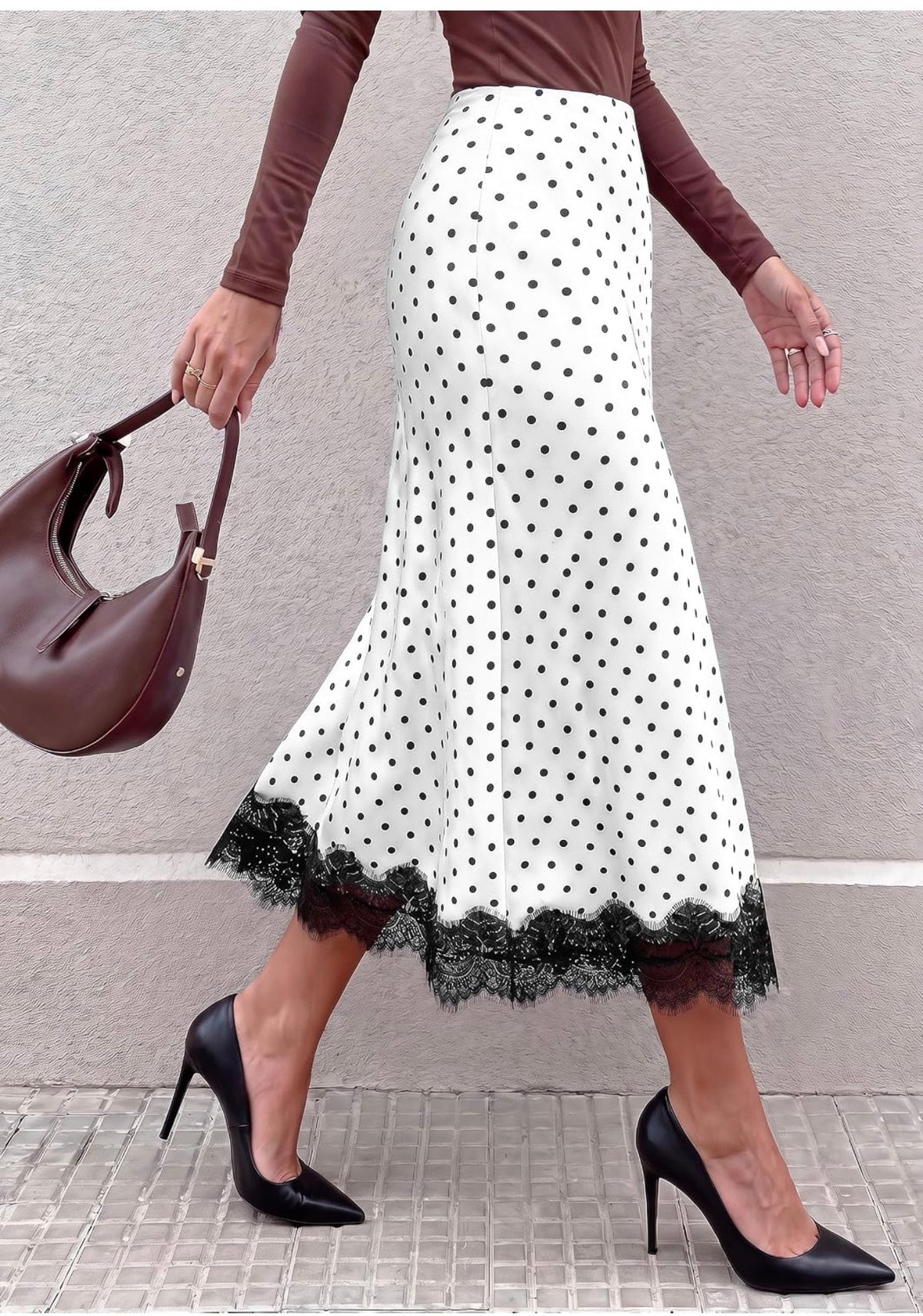 White/Black Polka Dot Satin Skirt