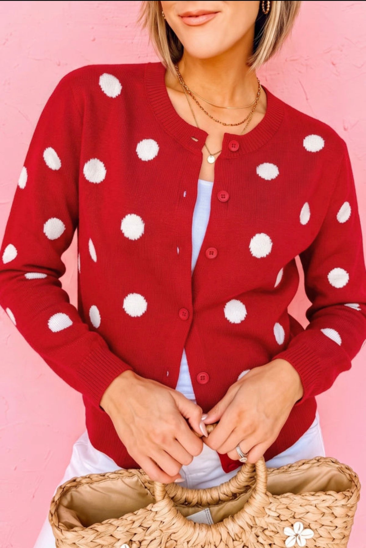 Red & White Polka Dot Cardigan