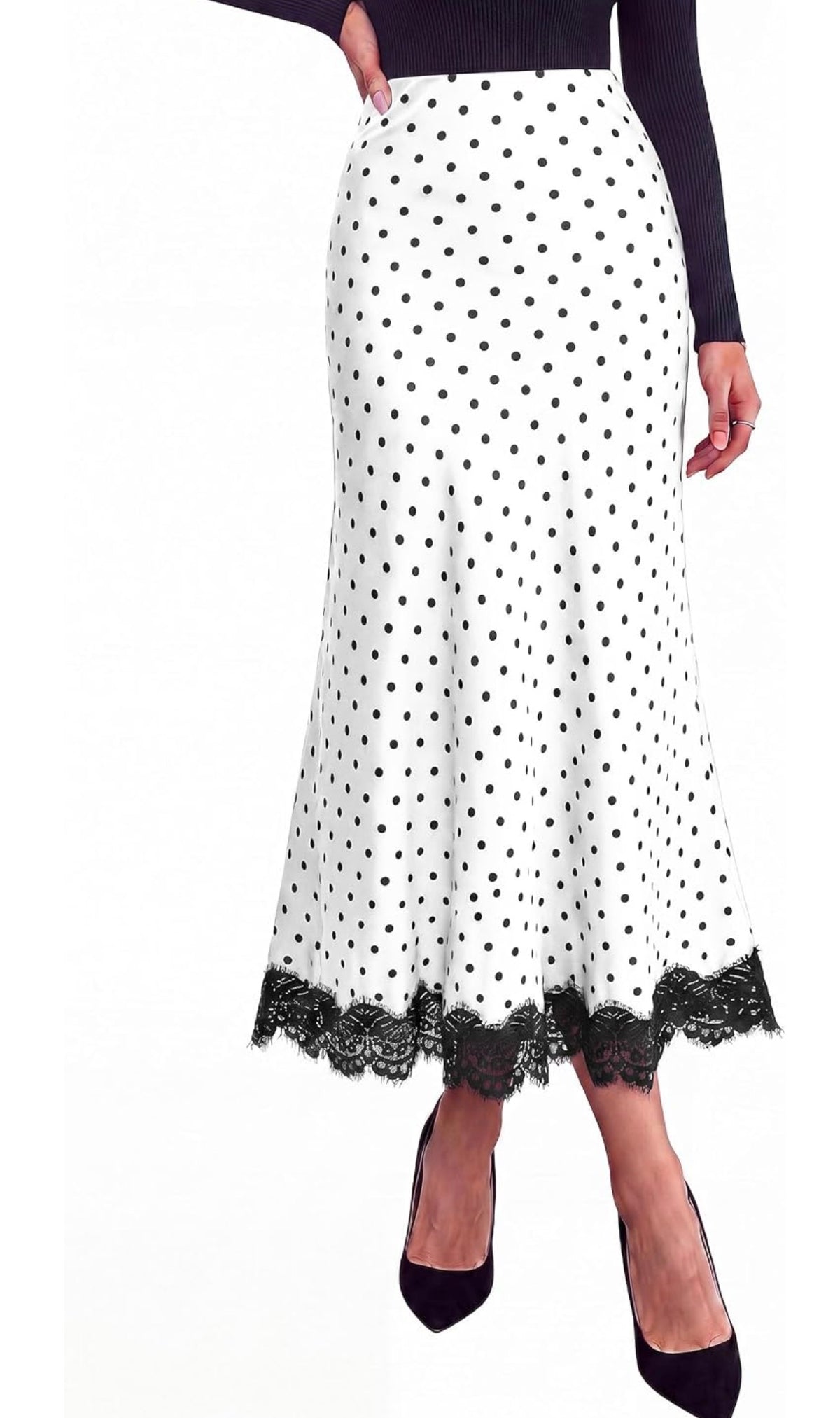 White/Black Polka Dot Satin Skirt