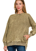 ACID WASH FLEECE HI-LOW HEM PULLOVER