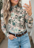 Green Western Style Mesh Long Sleeve Top