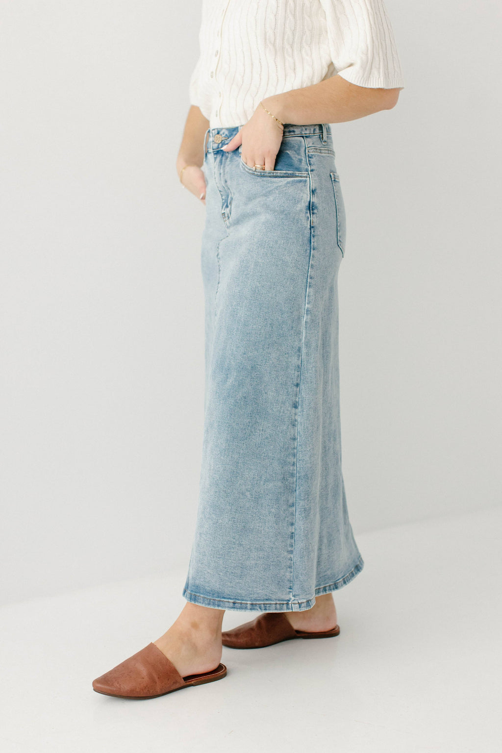 Brooklyn Stretch Denim Maxi Skirt in Vintage Wash