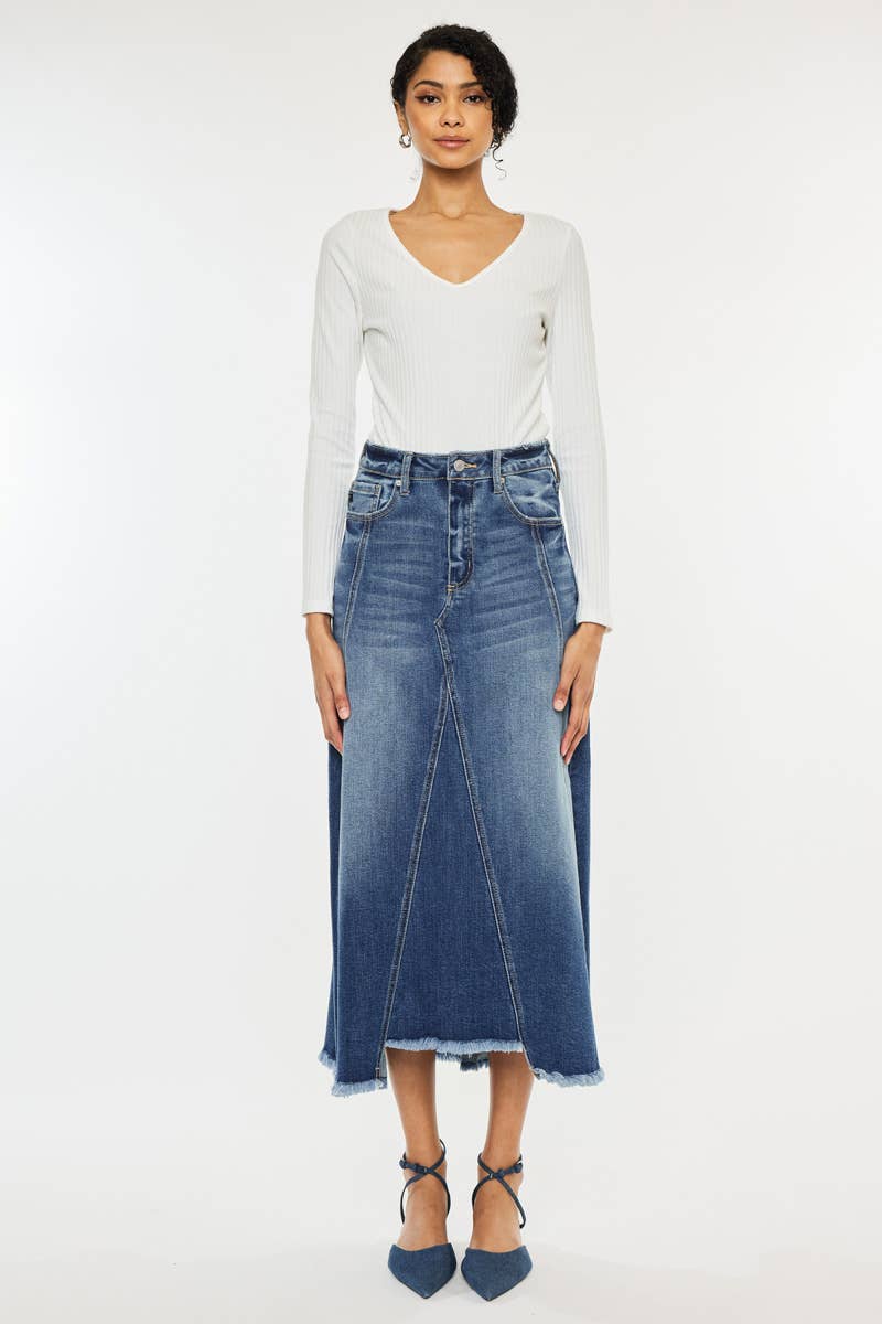 Stone Wash Mid Length Skirt - Kan Can