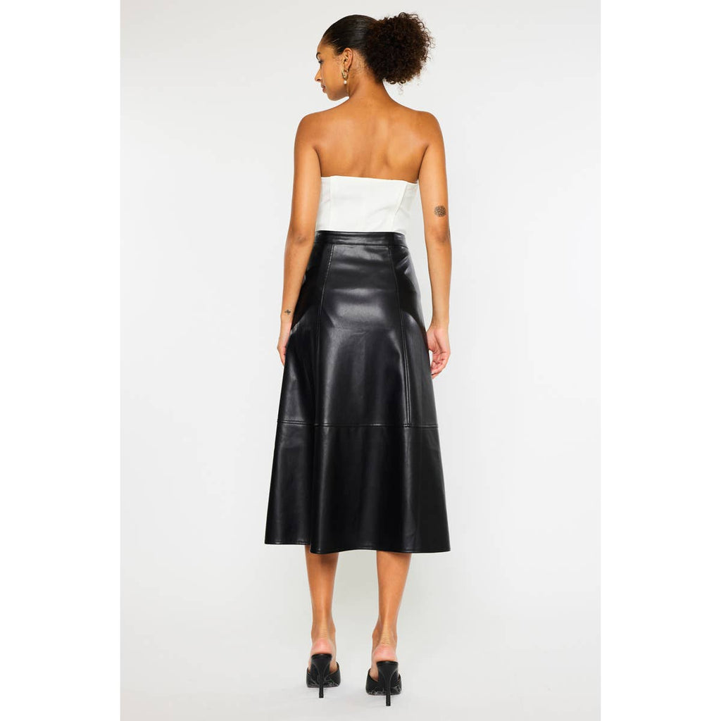 Black PU Leather High Wash Skirt - Kan Can