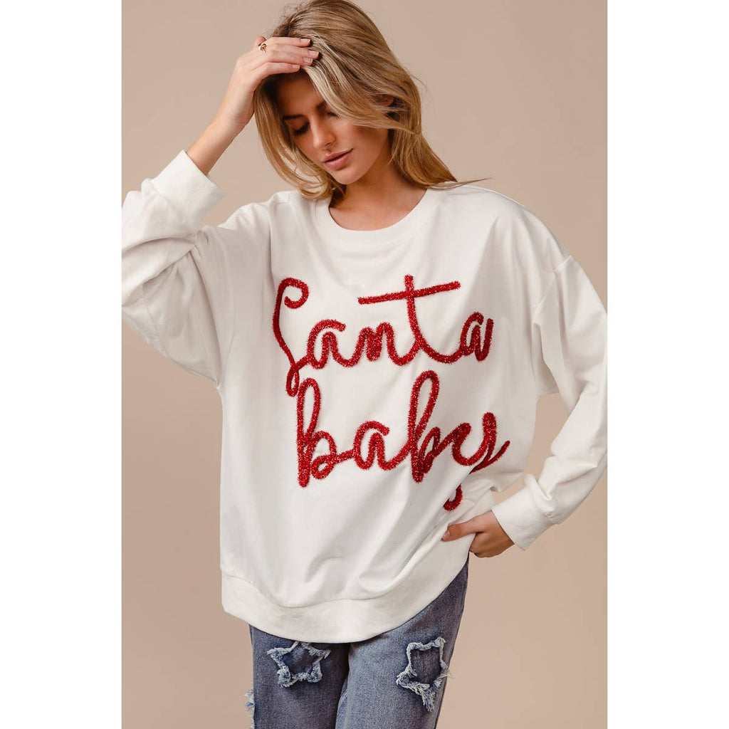 TINSEL SANTA BABY LETTERING CHRISTMAS SWEATSHIRT