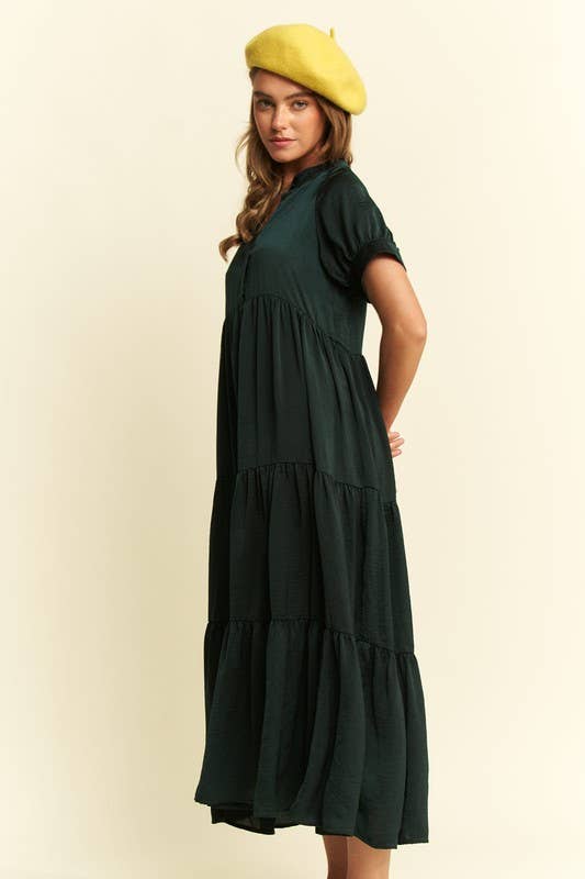 Black Polyester Button-Down Dress