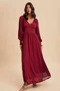 Wine Long Sleeve Dress with Lace Details
