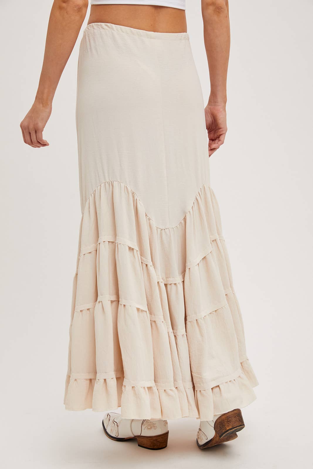 RUFFLED DRAWSTRING WASIT MAXI SKIRT WITH LINING
