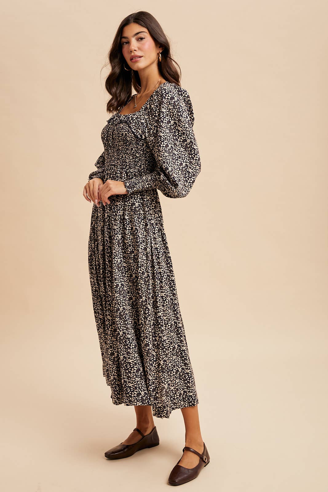 Midnight Floral Maxi Dress with Smocked Bust