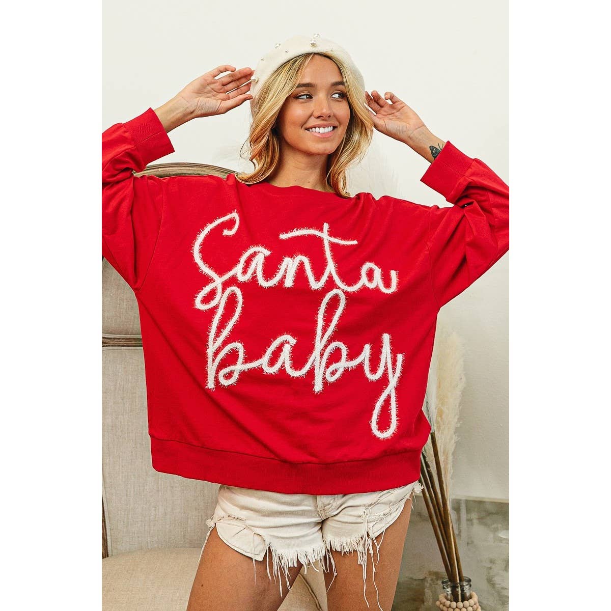 TINSEL SANTA BABY LETTERING CHRISTMAS SWEATSHIRT