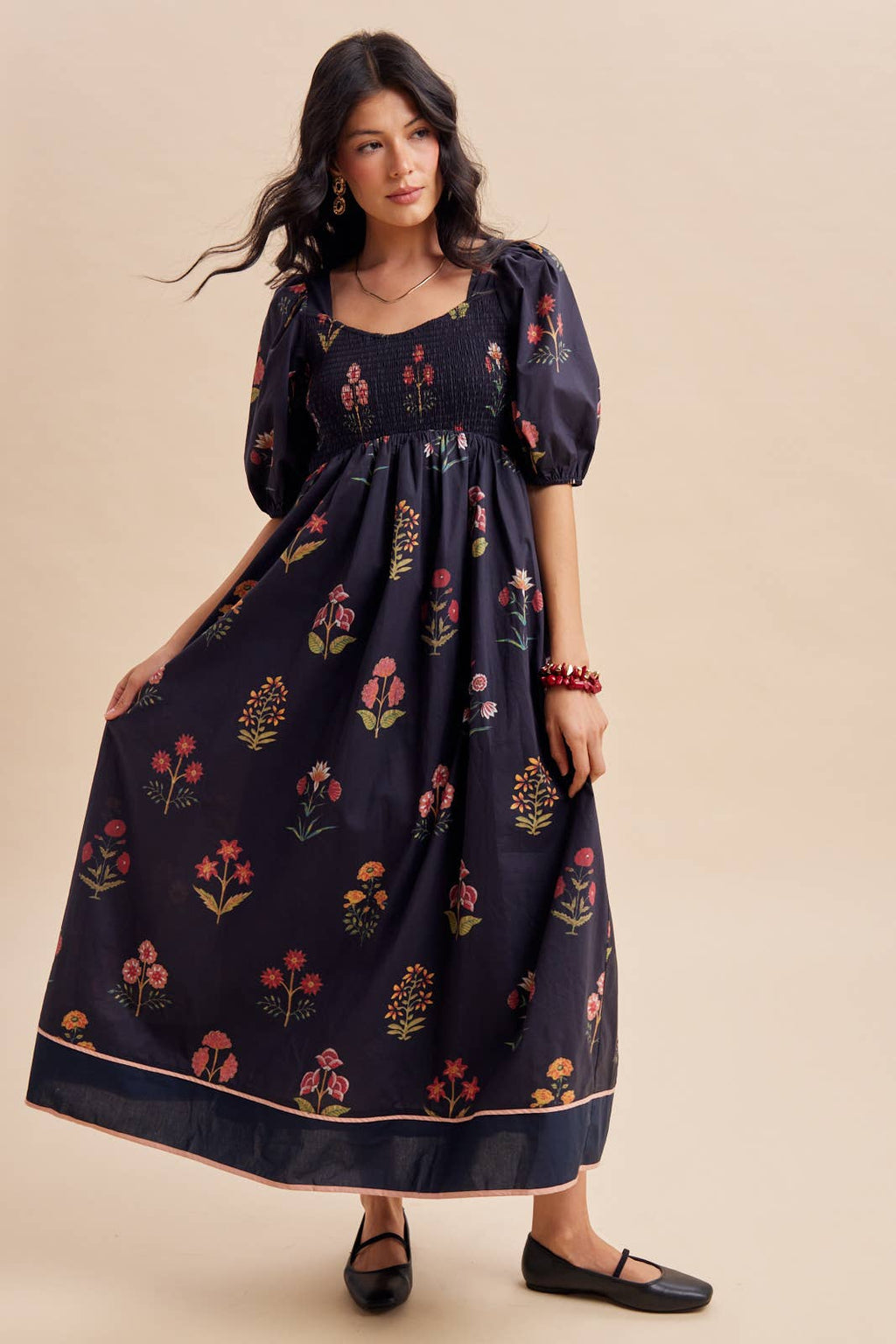 Black Floral Maxi Dress with Sweetheart Neckline