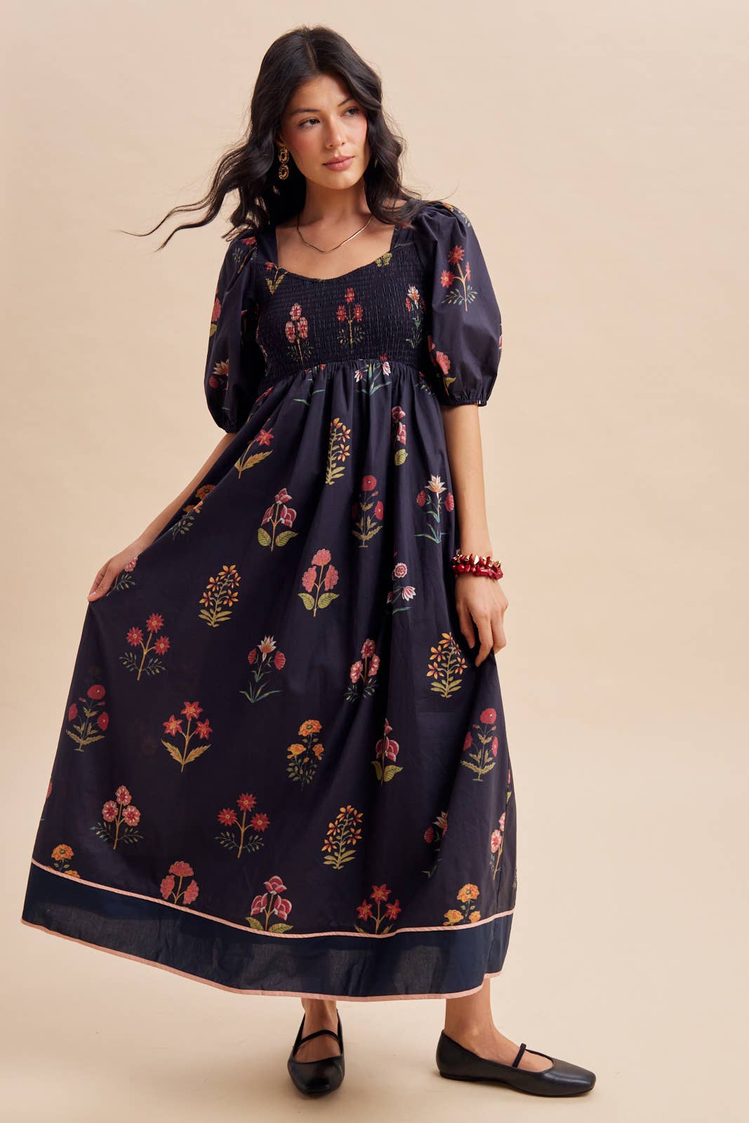Black Floral Maxi Dress with Sweetheart Neckline