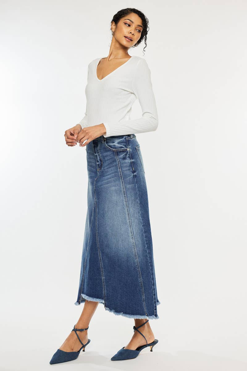 Stone Wash Mid Length Skirt - Kan Can