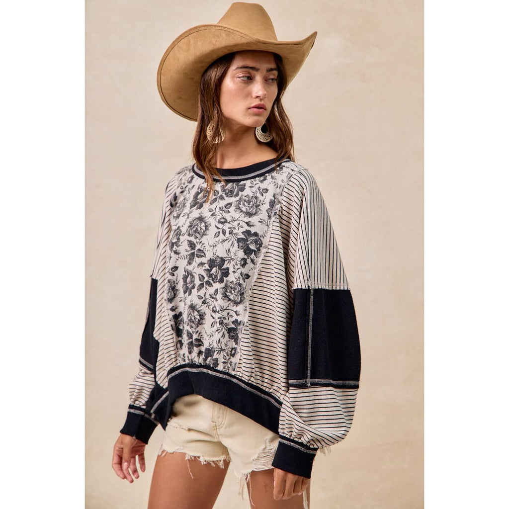 ROSE TWILL AND STRIPE MIX AND MATCH TOP