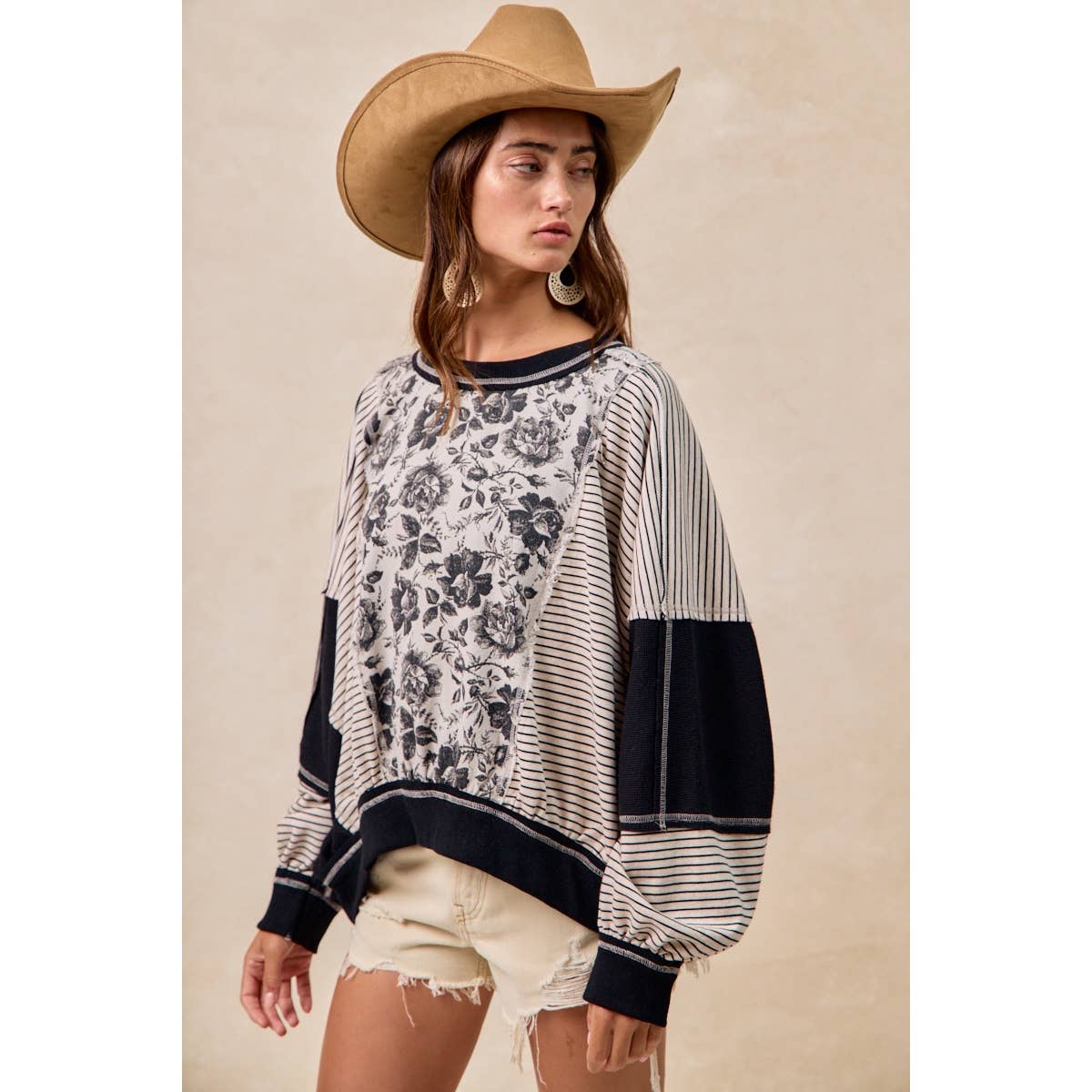 ROSE TWILL AND STRIPE MIX AND MATCH TOP