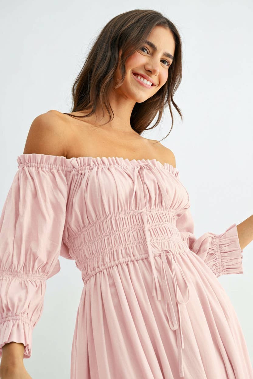 Navy Off or On Shoulder Pleated Maxi Dress