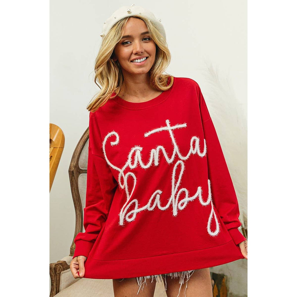 TINSEL SANTA BABY LETTERING CHRISTMAS SWEATSHIRT