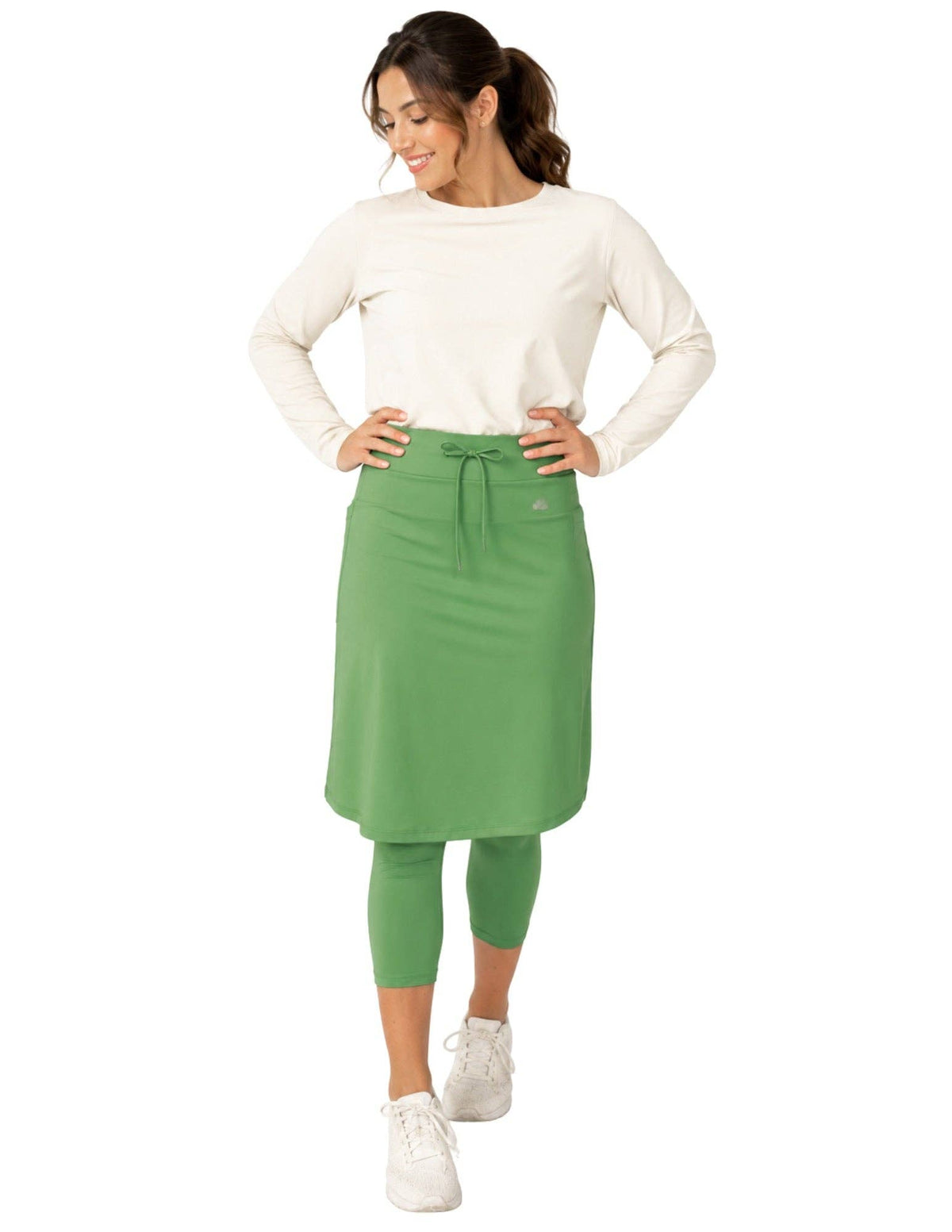 High-Waist Drawstring Skirted Leggings - Kashmir Green