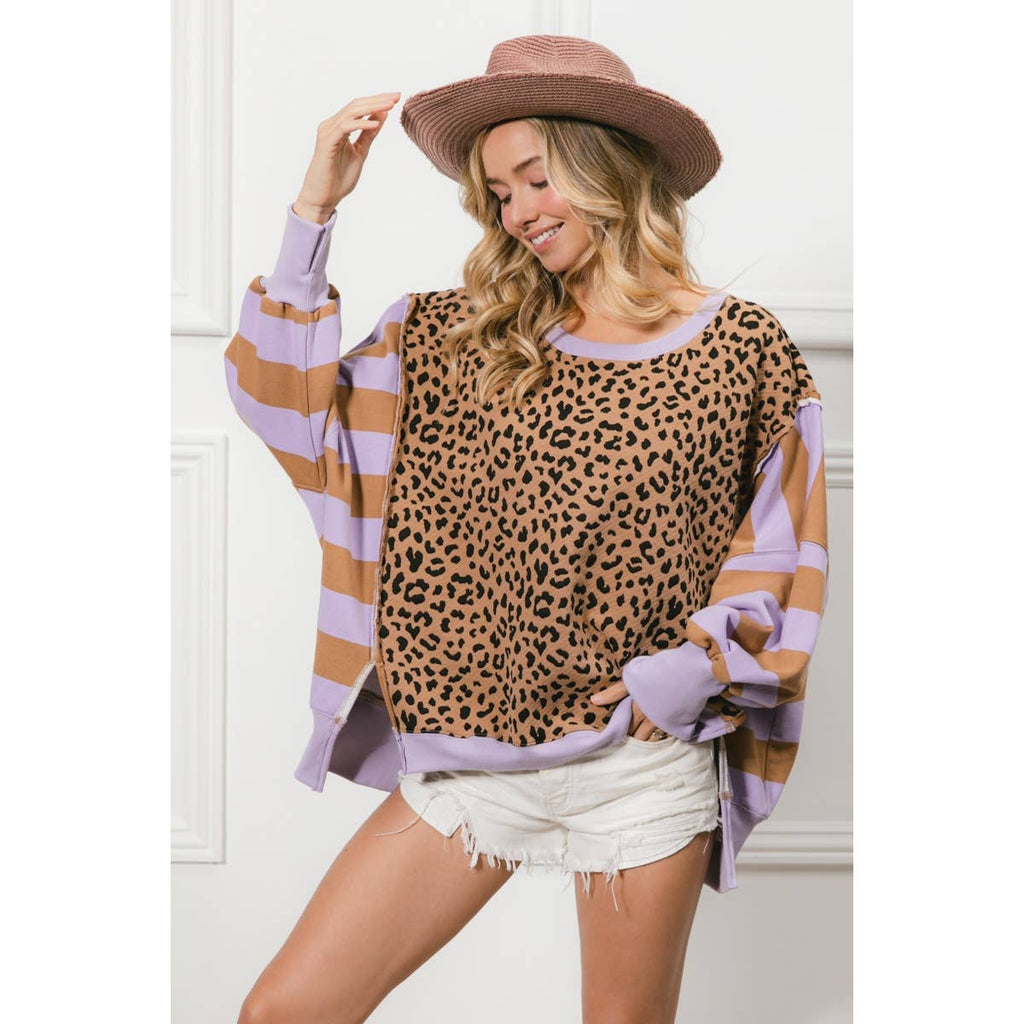LEOPARD AND STRIPE MIXED TOP